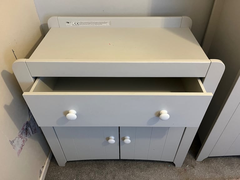 Grey matching nursery wardrobe and draws/changing table