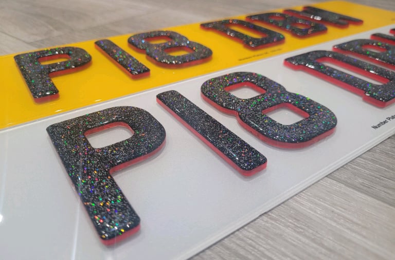 3mm Neon Red 4D Glitter Gel Car Number Plates