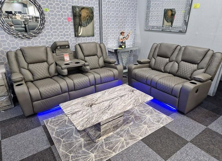 Premium Electric Orlando 3+2 Leather Recliner Set – High Back Design, Elegant Finish – COD **