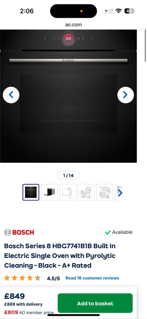 image for Bosch Series 8 HBG7741B1B Built In Electric Single Oven with Pyrolytic Cleaning - Black - A+ Rated