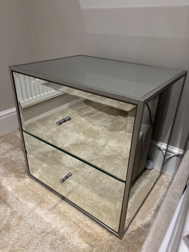 Two NEXT bedside tables glass mirrored 2 deep draws 