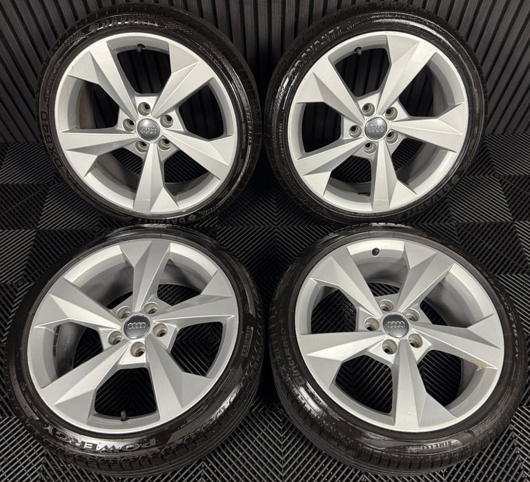 image for 18'' GENUINE AUDI A3 S LINE SILVER 5 SPOKE ALLOY WHEELS ALLOYS TYRES S3 GOLF CADDY