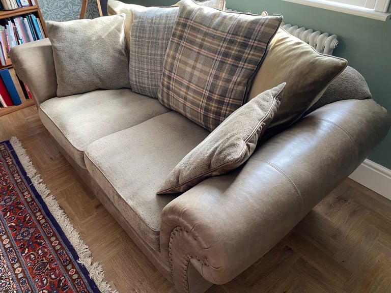 image for Alexander James Hudson 2 seater sofa leather and fabric traditional style