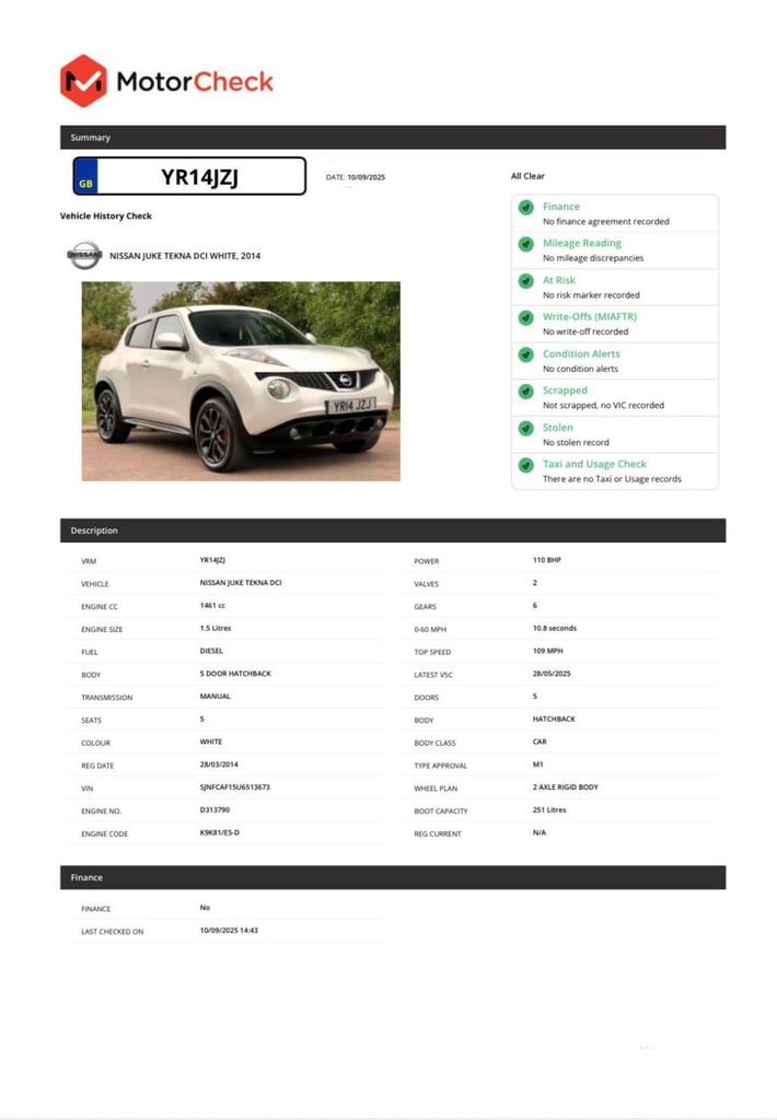 2014 NISSAN JUKE TEKNA 1.5 dCi FULL SERVICE HISTORY 2 KEYS LONG MOT
