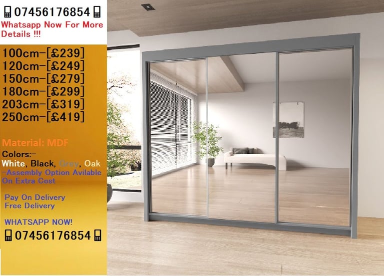 image for Chicago Wardrobe All Brand-New Sliding Mirrored Wardrobes with Multiple Designs..!!