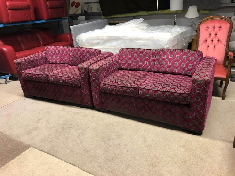 image for Pink and Grey Pattern Fabric 2 and 2 Seater Sofas 