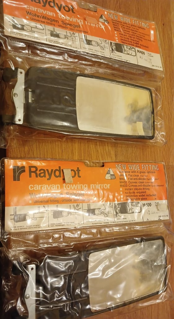 image for Raydyot Vintage M400 Flat Clear "Classic" Caravan / Towing Mirror x 2