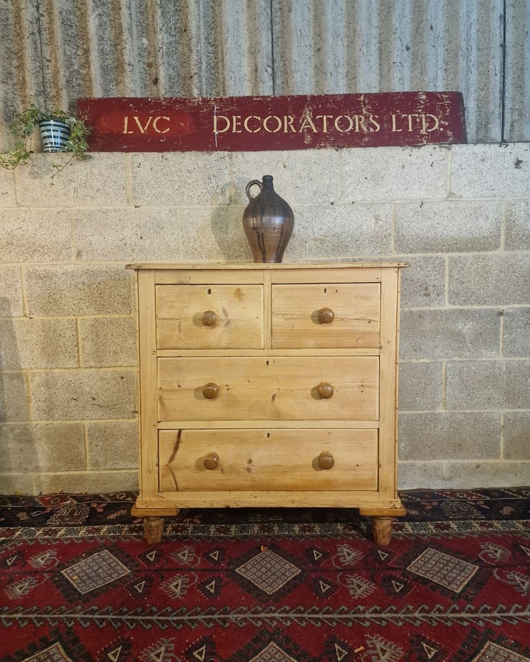 image for Antique Pine Chest of Drawers with Naive Country Charm