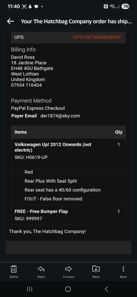 VW UP Hatchbag boot liner.