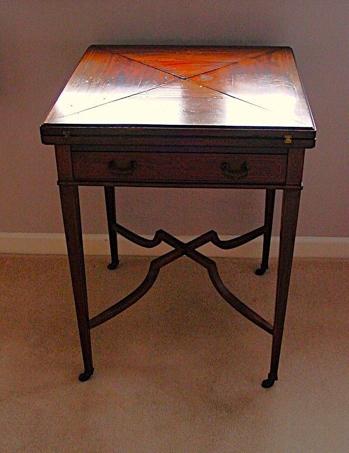 image for Antique mahogany envelope card table