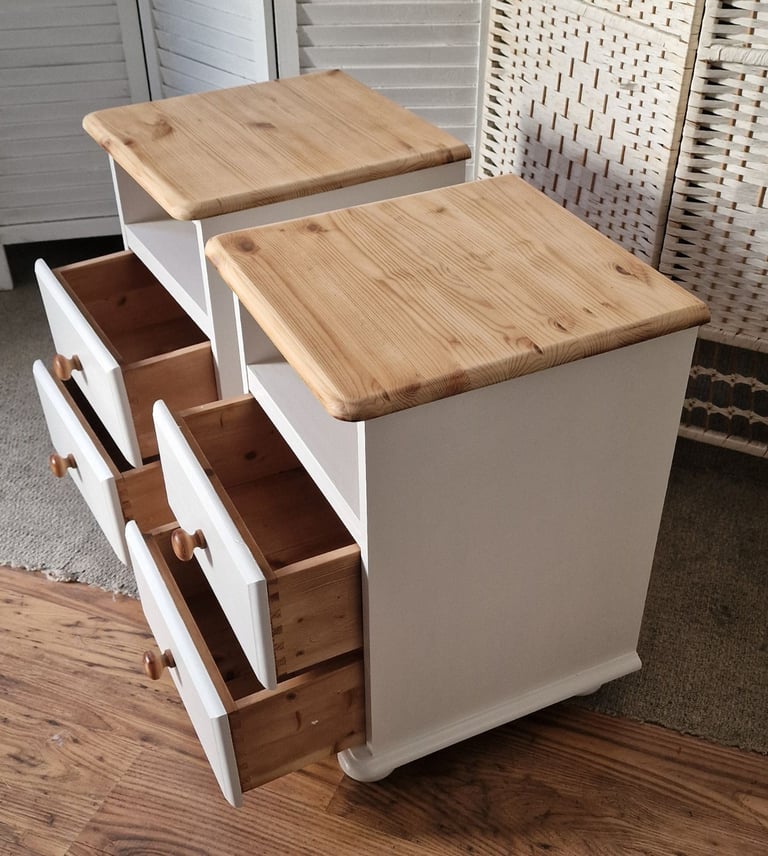 UPCYCLED PAIR OF SOLID PINE BEDSIDE CABINETS 