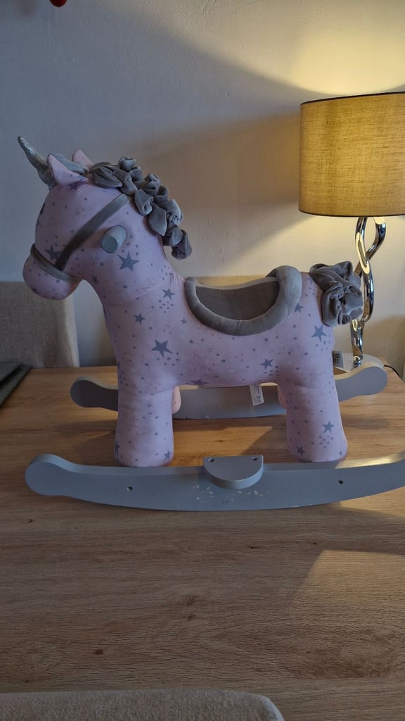 image for Pink and grey rocking horse unicorn  Good condition  