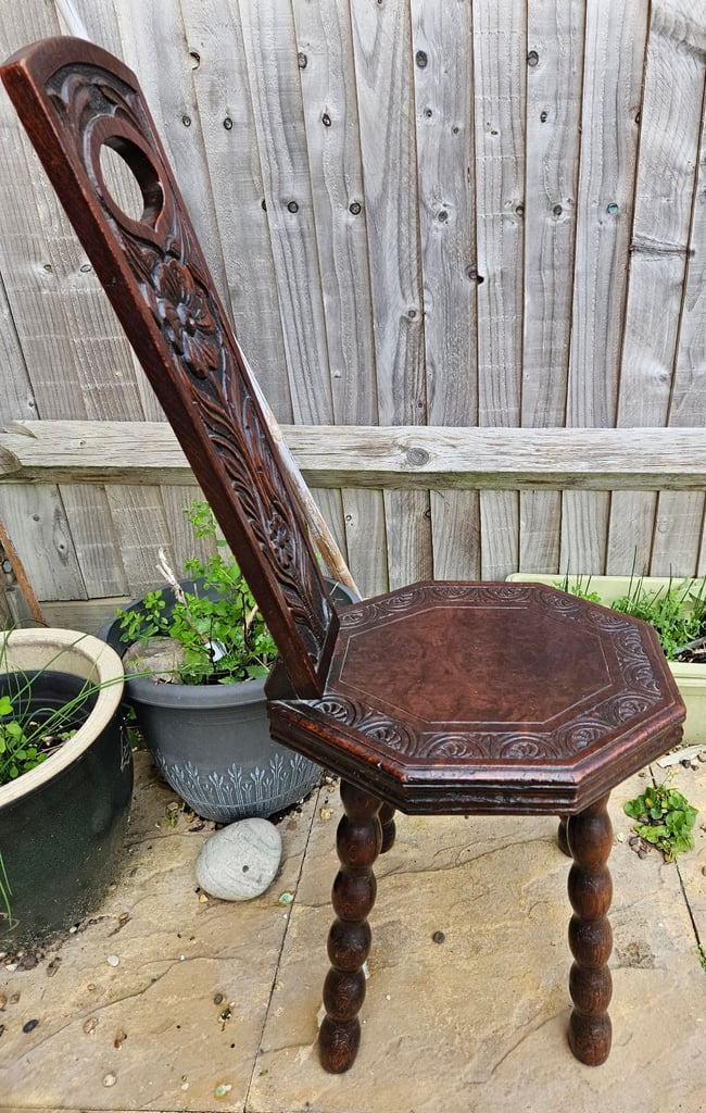 Antique Carved Oak Spinning Chair Circa 1910