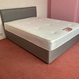 image for double velvet fabric bed with base and headboard and memory foam mattress