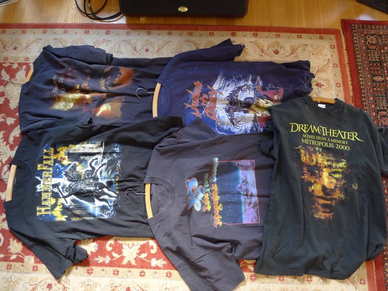 Job Lot of 5 Heavy Metal and Prog Rock T-Shirts, L/XL Good, Clean Condition.