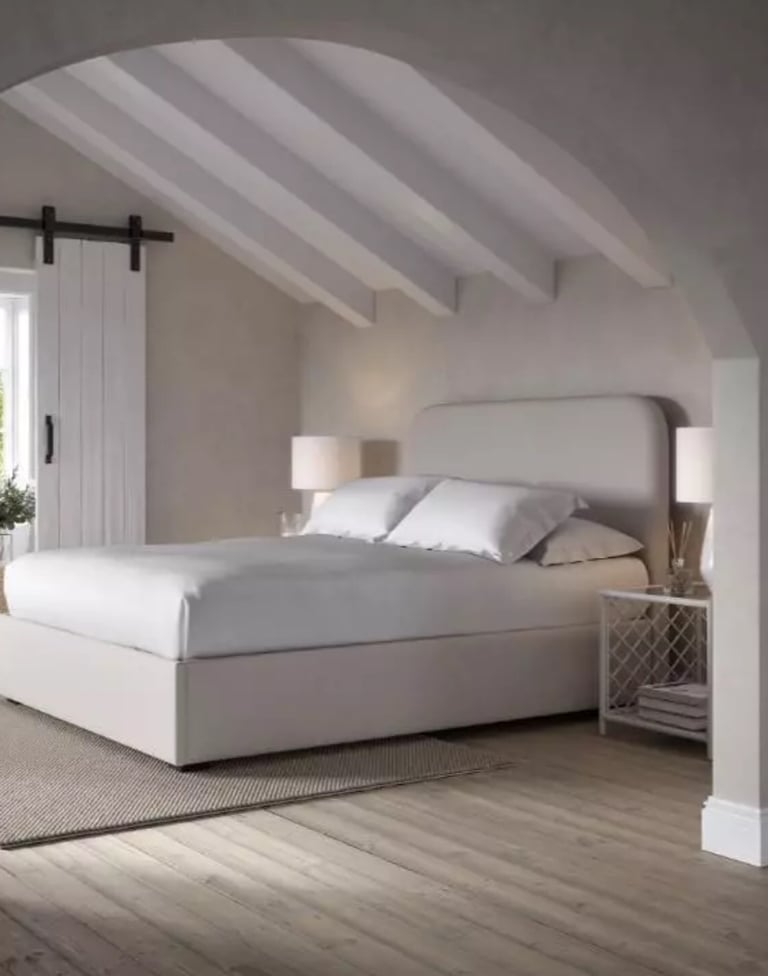 White company King size Melbury natural linen bed 