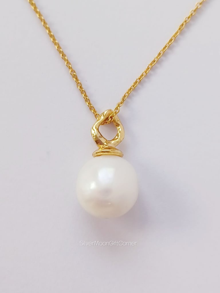 image for 24K Gold Plated Large Genuine Pearl Necklace for Women Elegant Minimalist