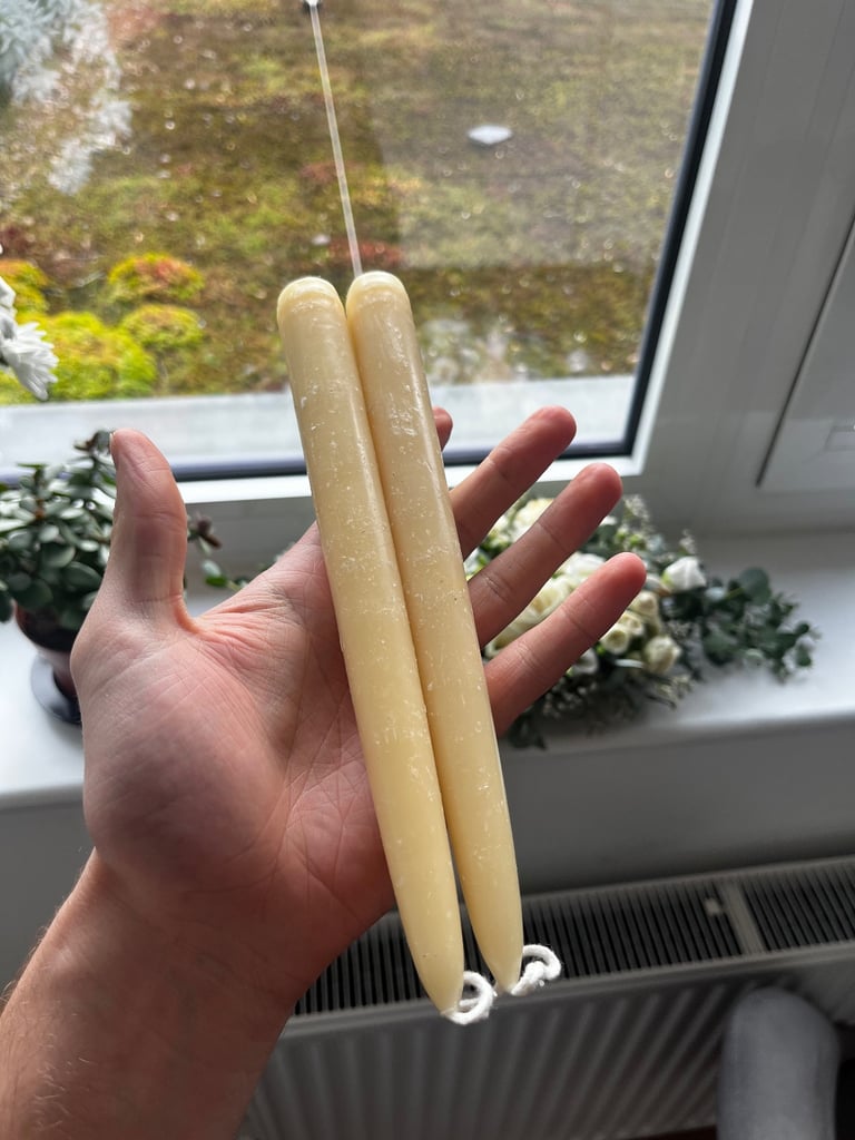 image for Natural Beeswax Taper Candles – Handmade, Unscented (Pair, 23 cm)
