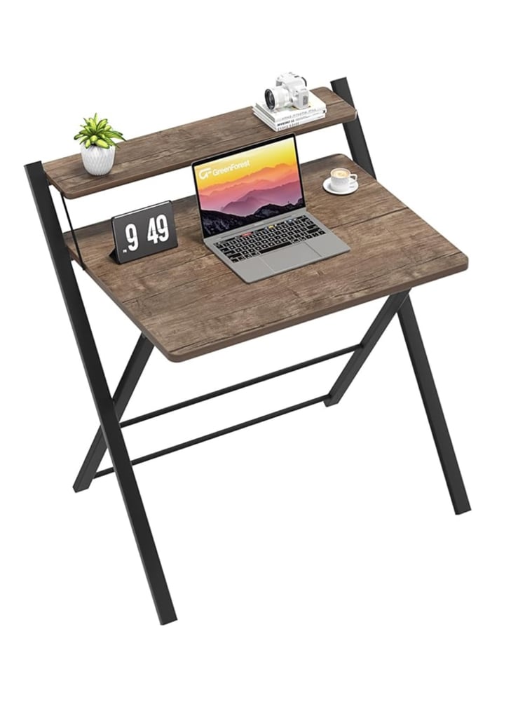 Brown folding desk with monitor shelf