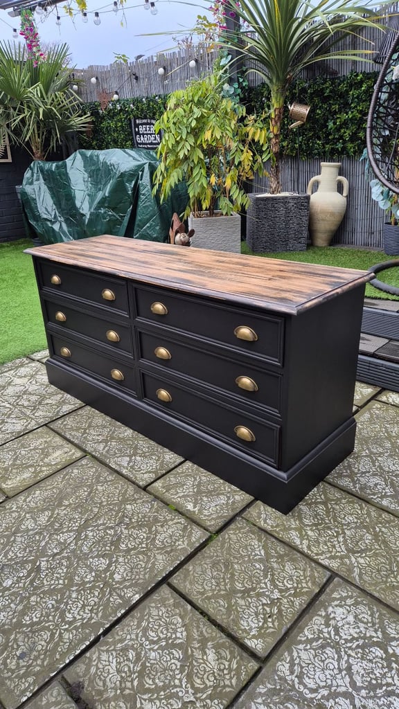 image for Stunning black solid wood industrial-style low boy chest/sideboard 