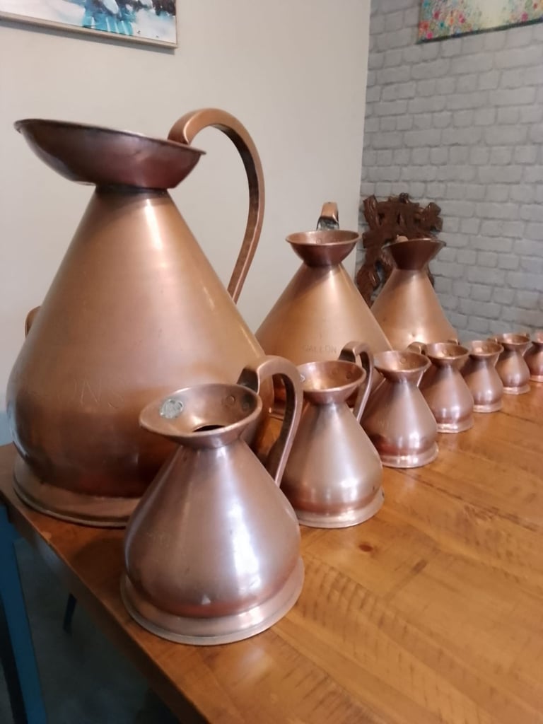 image for Vintage copper brass measure jug collection