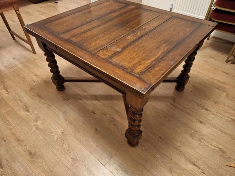 Vintage extending draw leaf dining table, barley twist