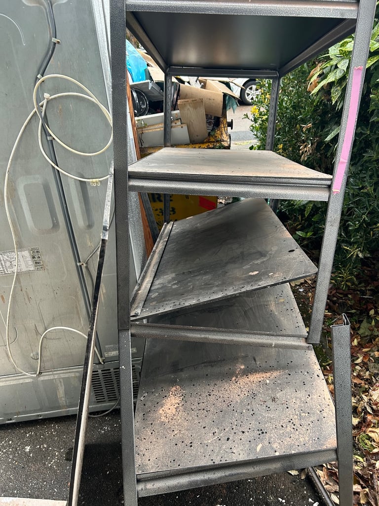 Free American Fridge and metal shelving unit