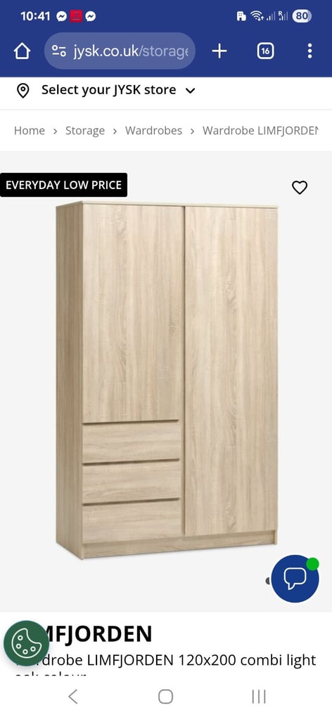 Wardrobe 120x200 light oak colour f