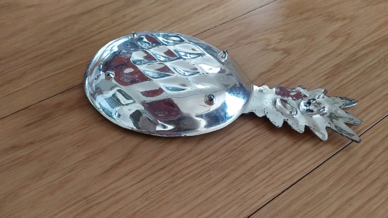 image for Non-tarnish, Silver plated, pineapple-shaped dish for snacks.