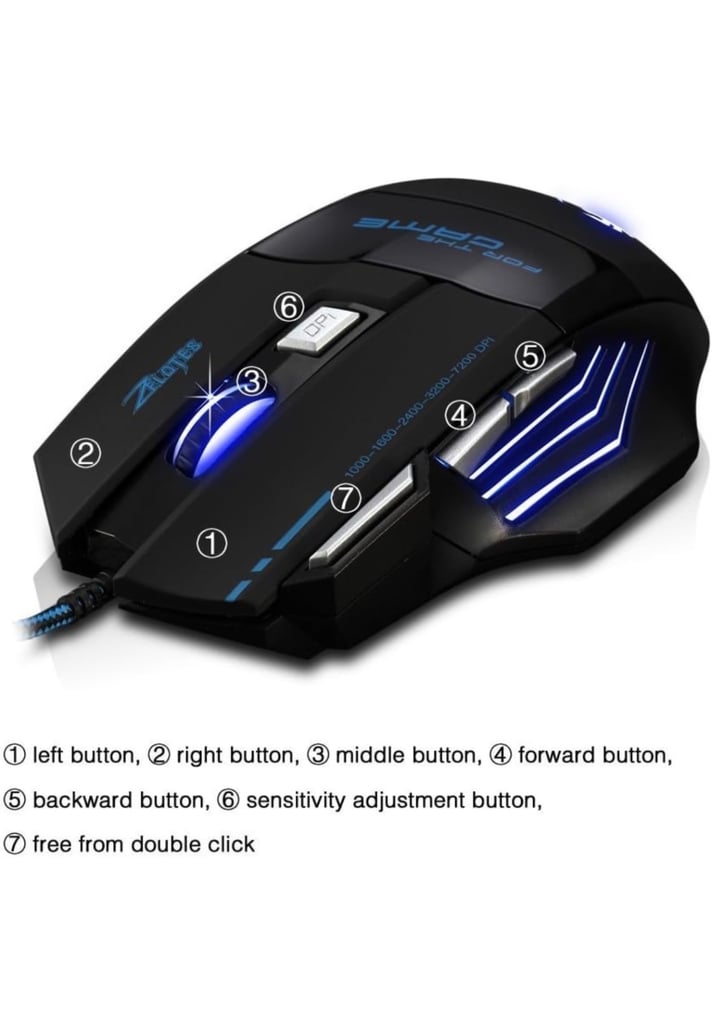 ZELOTES GAMING MOUSE WIRED,7200DPI,7 BUTTONS OPTICAL MOUSE