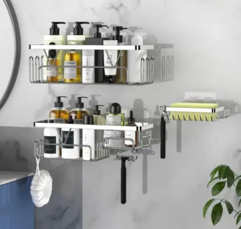 Kegii 3 Pack Shower Caddy, Bathroom Shower Shelf Organiser, Silver  