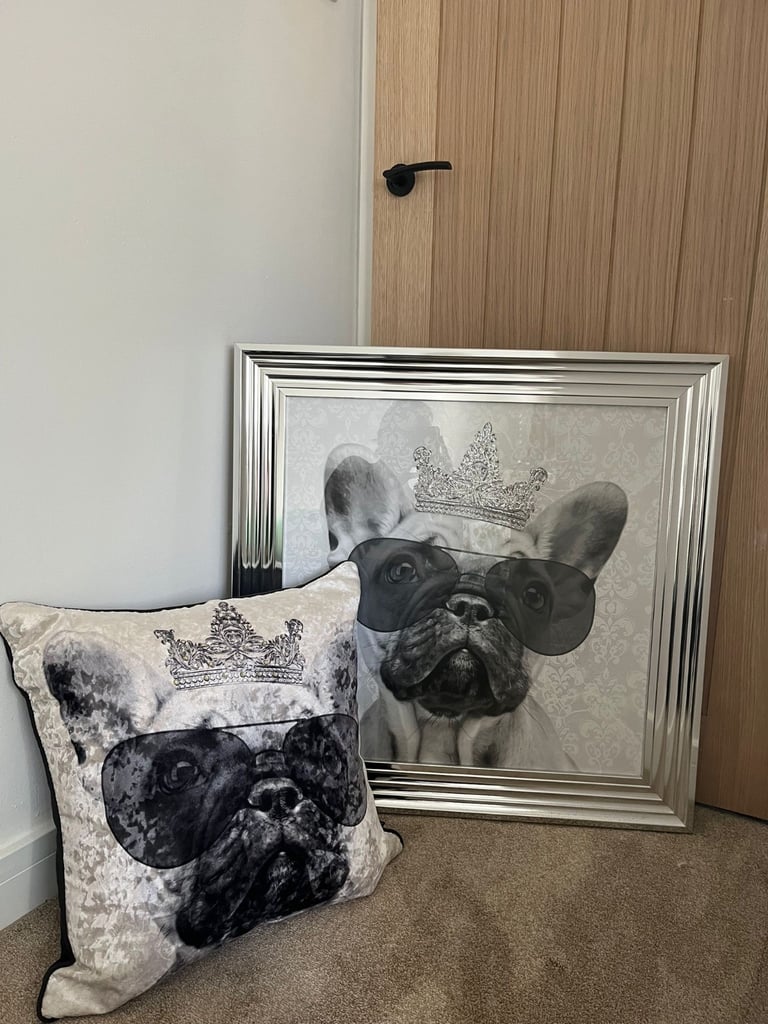 image for Frenchie dog 3D sliver photo frame & matching pillow 