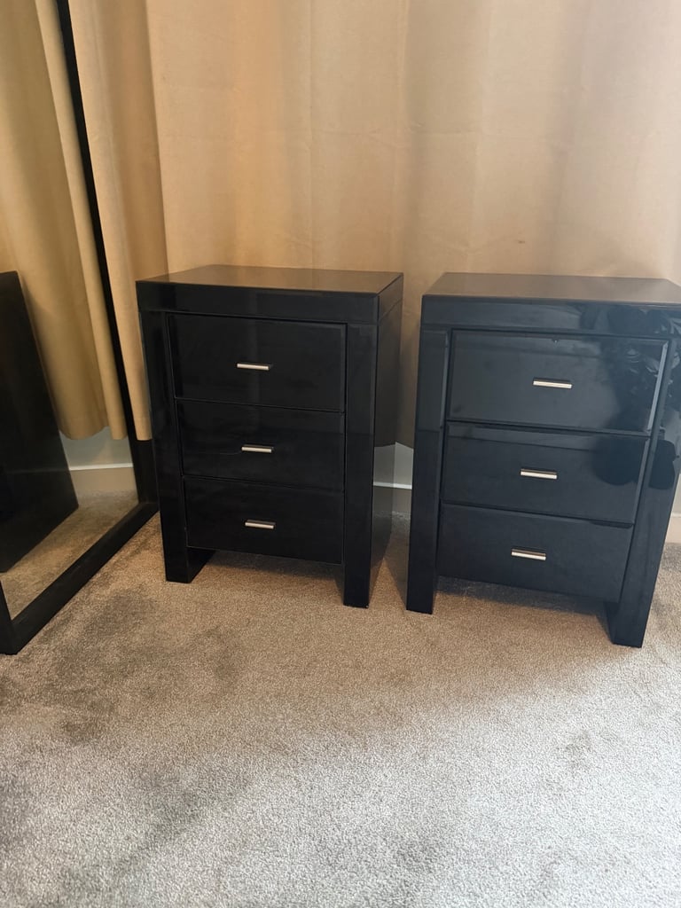 image for Black Glass Bedside Drawers