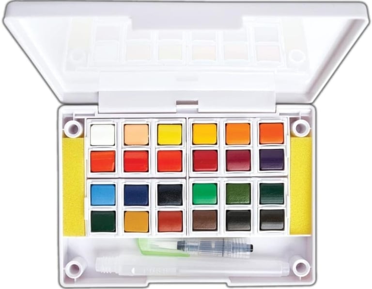 Artiste Watercolour Pan Set - 24 Colours with Water Brush. 