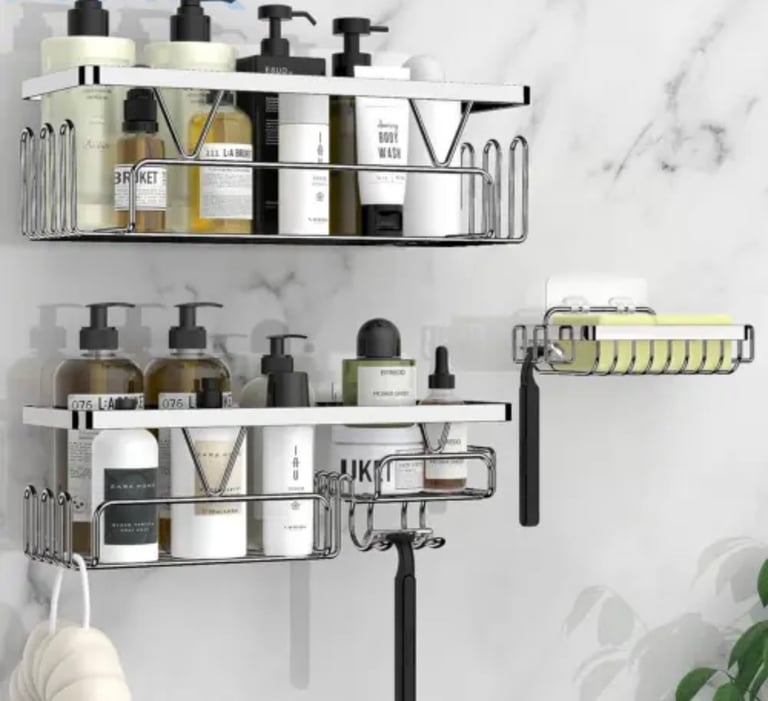 image for Kegii 3 Pack Shower Caddy, Bathroom Shower Shelf Organiser, Silver  