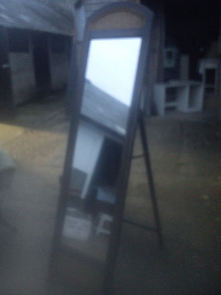 Upcycled, vintage, shabby chic, pine and wicker, folding cheval mirror.