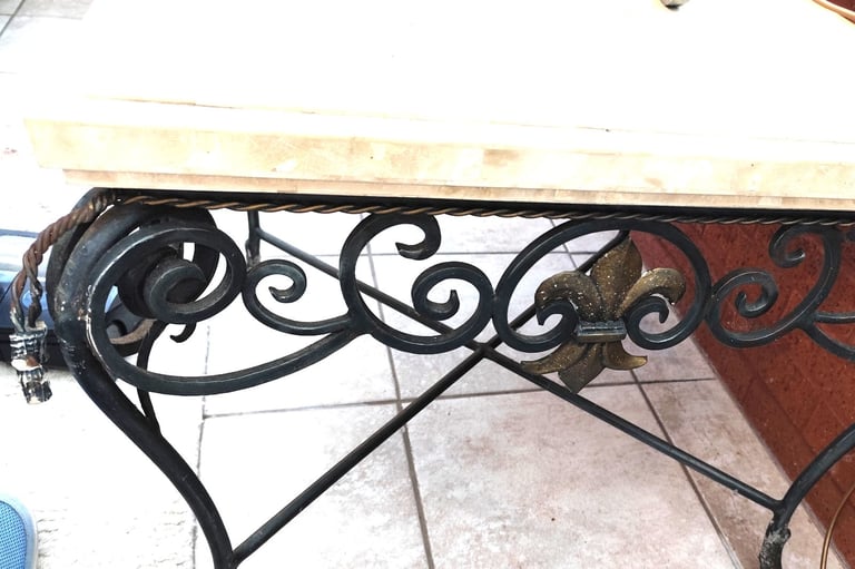 VINTAGE FRENCH MARBLE WROUGHT IRON SIDE TABLE C 1920S HEAVY SOLID