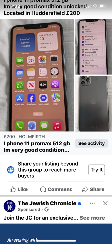 image for I phone 11 promax 512 gb  Im very good condition unlocked  Located in Huddersfield £200