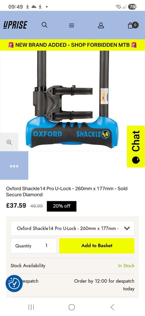 image for OXFORD SHACKLE 14 PRO 260 BIKE LOCK
