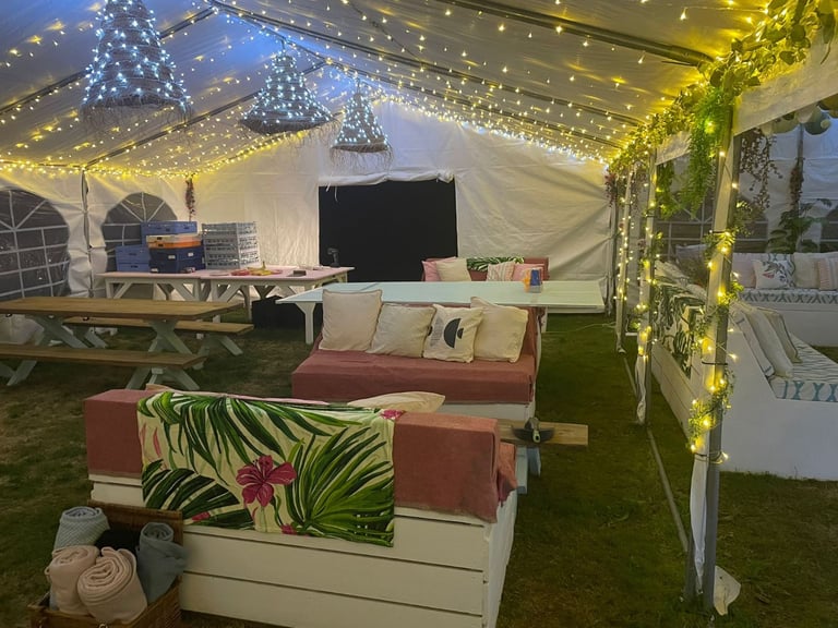 Wedding / Party Setup Including Marquees, Seating, Tables and Decorations.