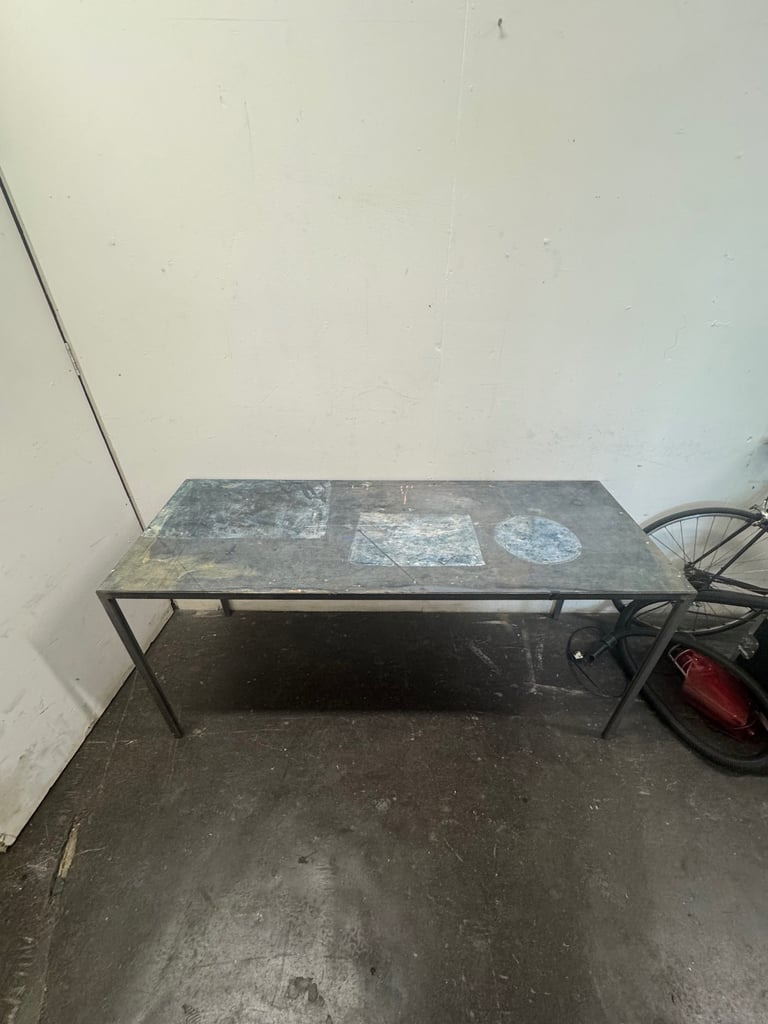 Industrial metal wooden artist desk studio dining table wood vintage antique paint