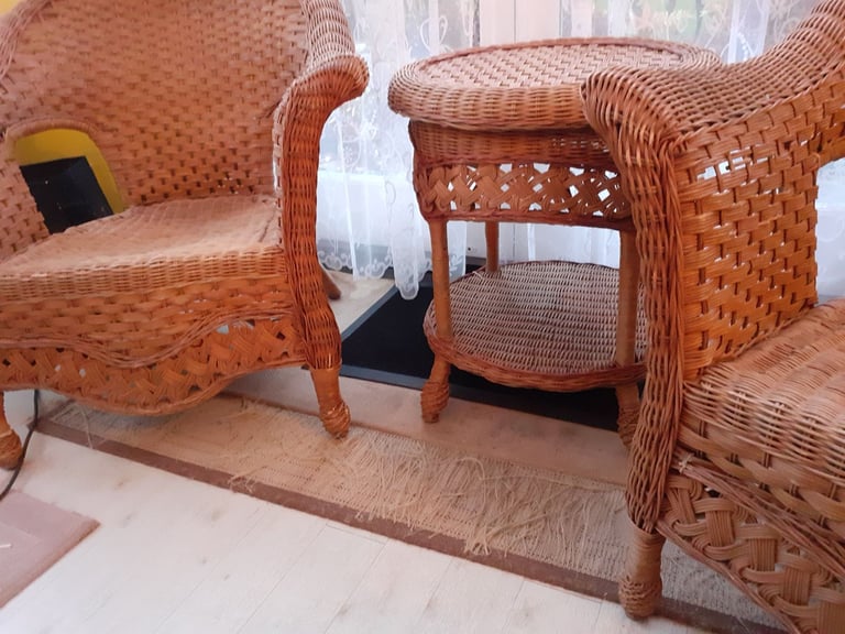 Edwardian Wicker Armchairs and table