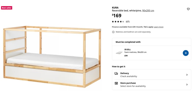 image for IKEA children's single bed, 'Kura', good used condition with mattress included