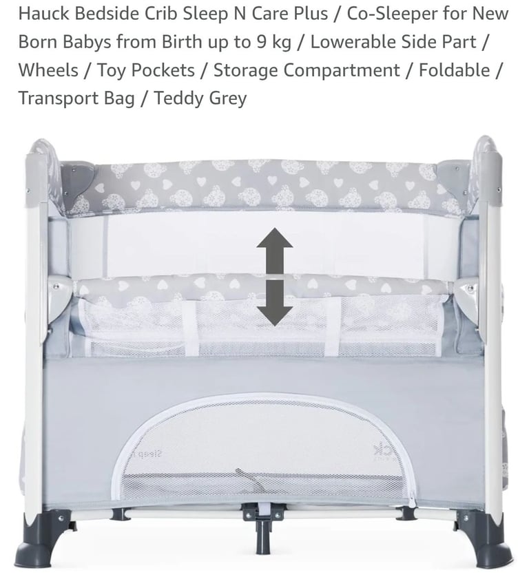 Hauck Bedside Crib/Cot - Grey 