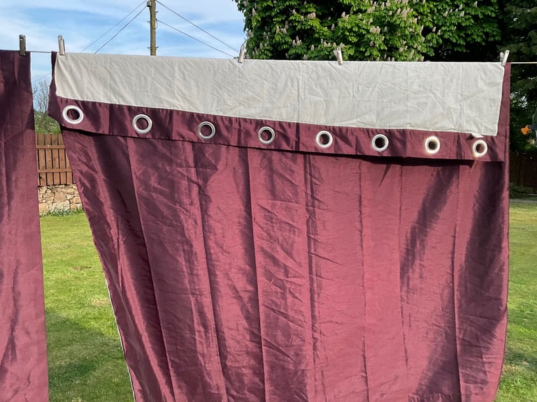 DARK PLUM coloured curtains size 66 x 72. Never hung as you can see in photos.