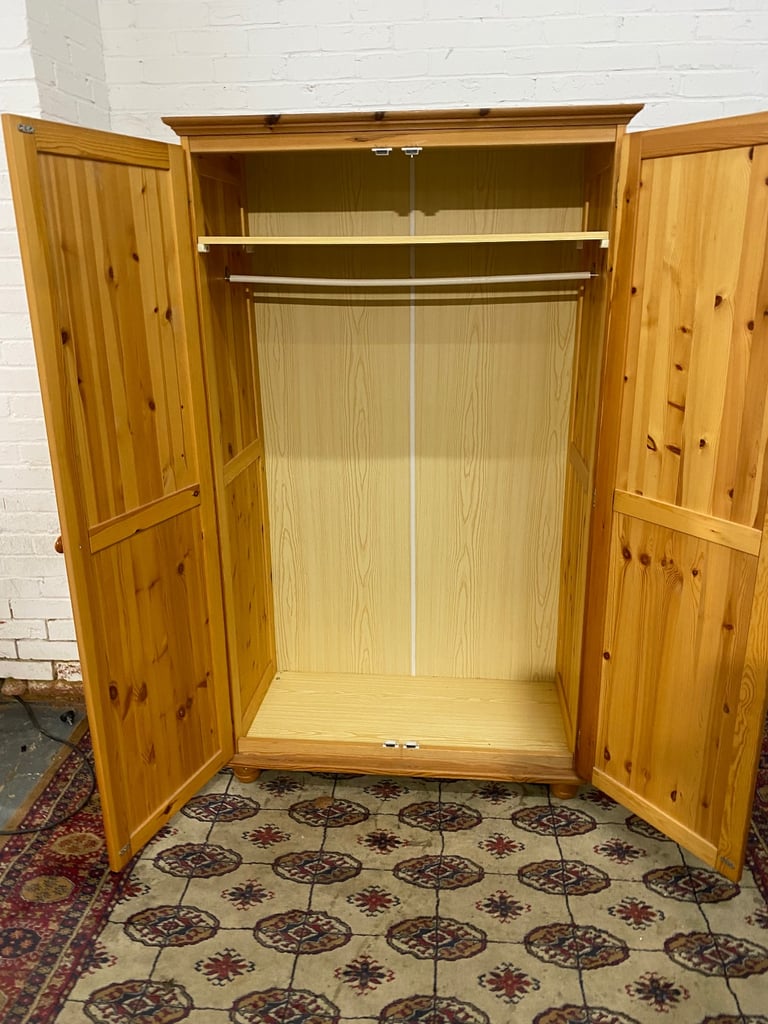 Beautiful Assembled Two Doors Pine Wardrobe 