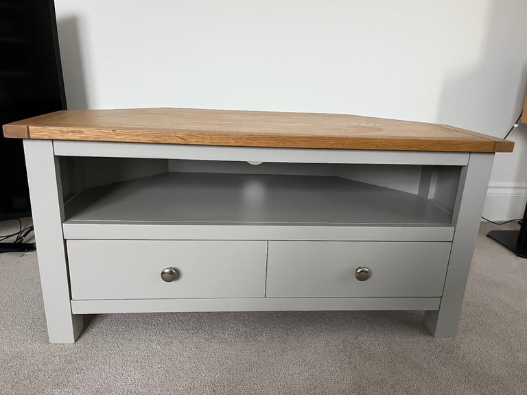 TV Corner unit - grey with wood top 