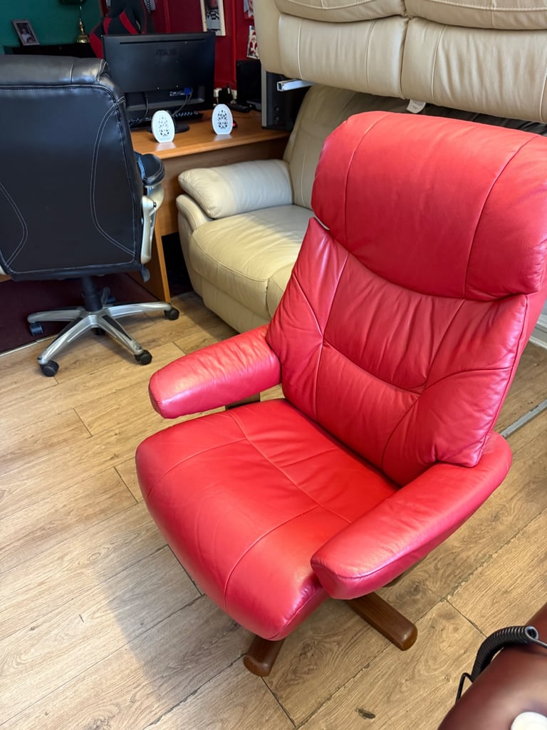 Red leather recliner chair 