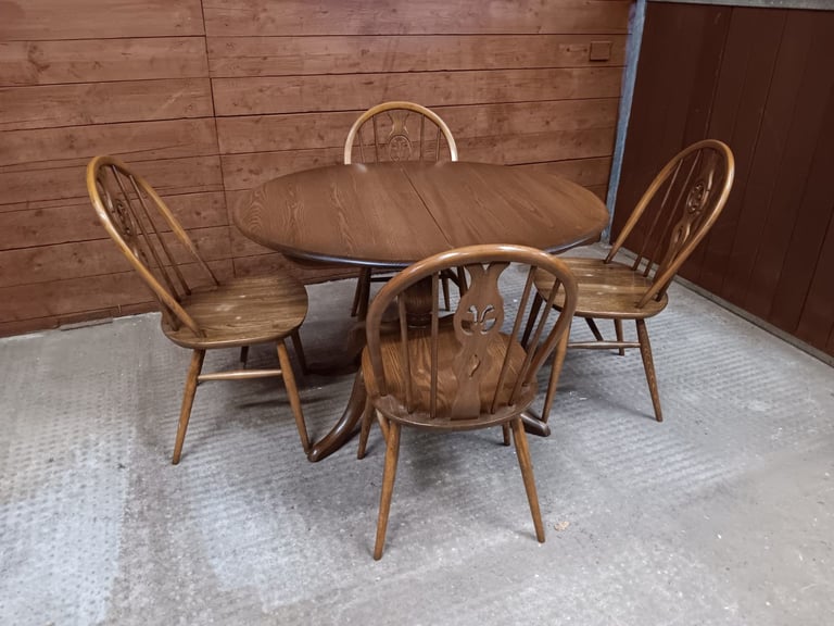 Ercol Mid-Century Retro Vintage Extending Dining Table and Chairs