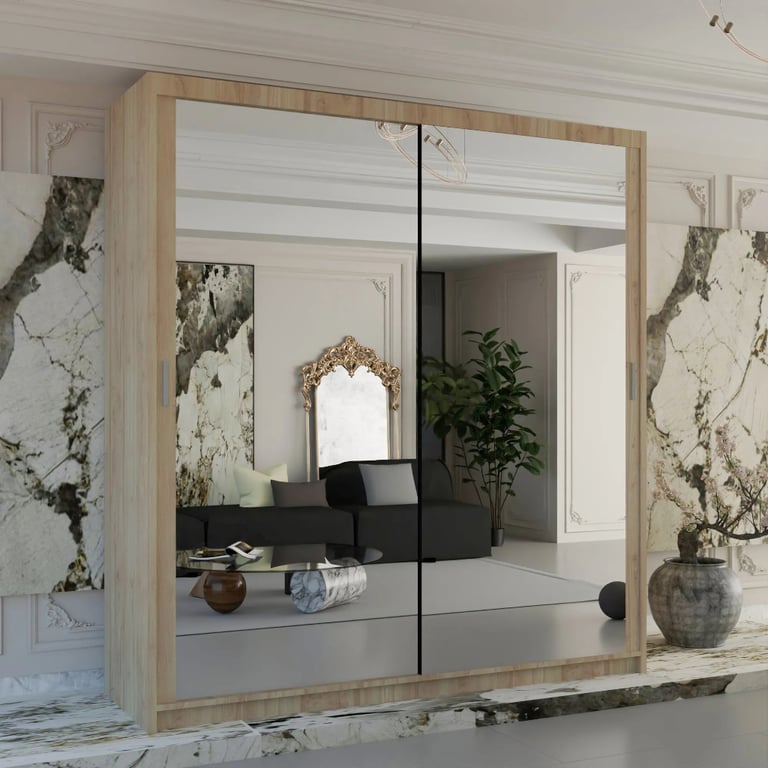 Brand New Milan 2 or 3 Doors Sliding Wardrobe with Full Mirrors, Shelves, Rails